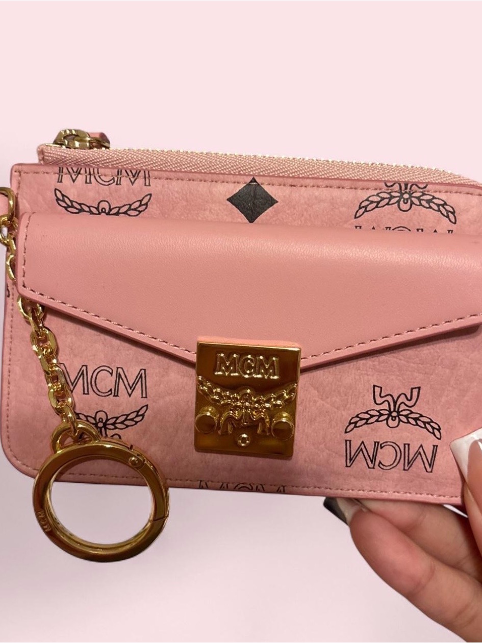 Mcm Pink Mini Leather Wallet With Gold Hardware